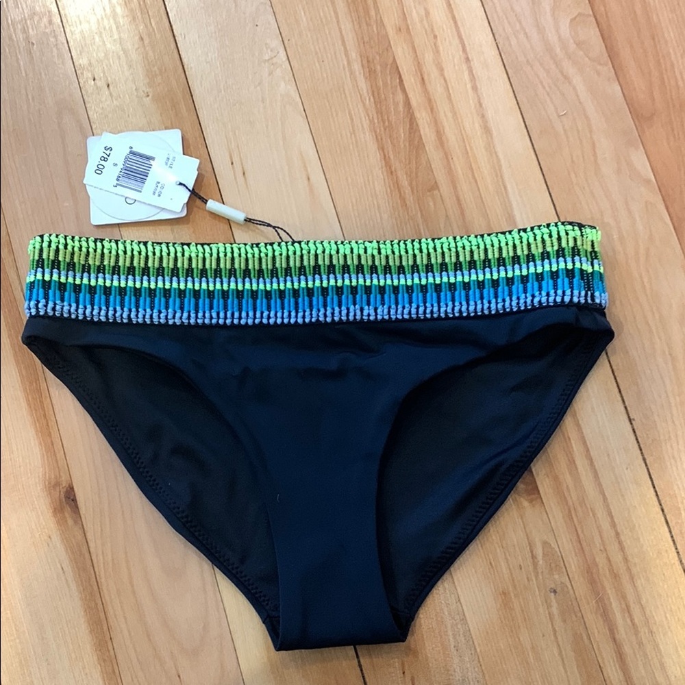 Peixoto Black and Multicolor Swim Bottoms - Embroidered top band - Size Small